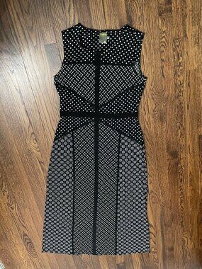Taylor Dress Size 12 Black White Geometric Pattern Sleeveless Midi Dress